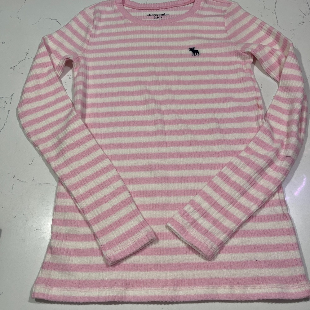 Abercrombie Kids Light Pink and White Striped Long Sleeve Tee